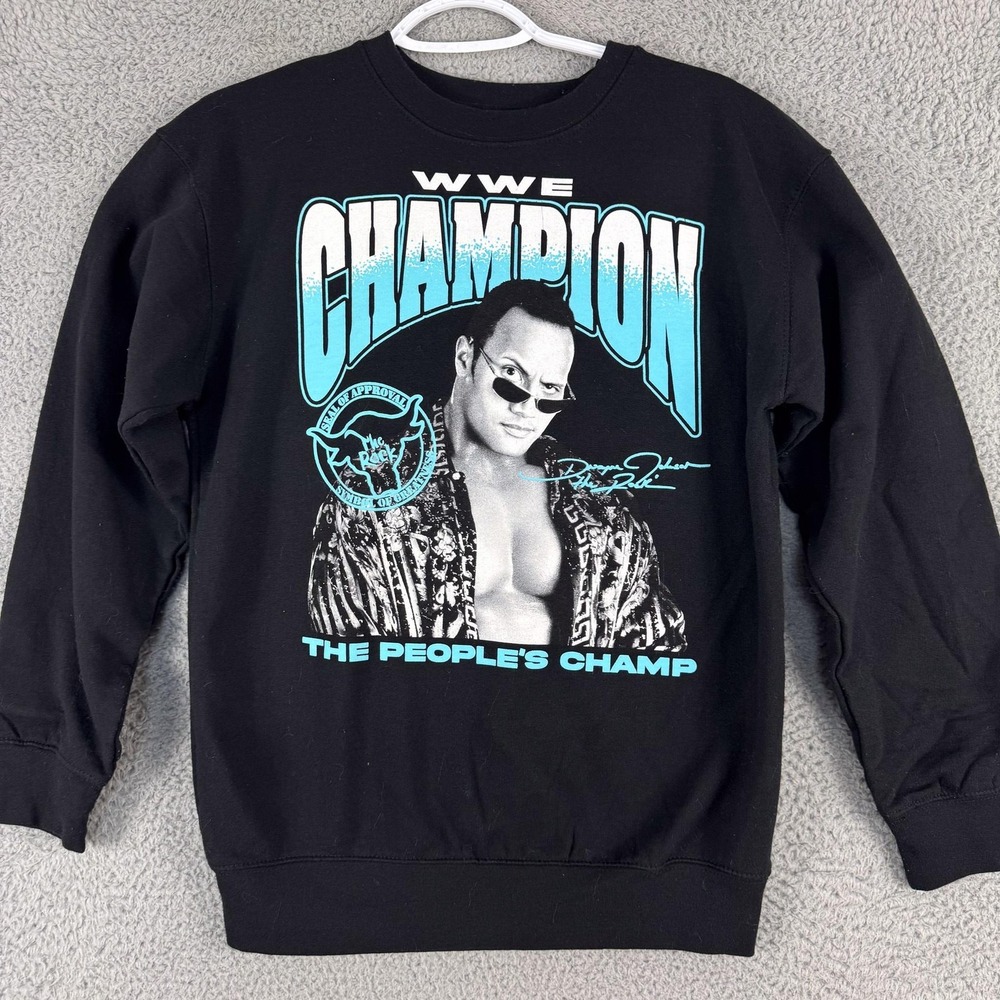 WWE The Rock Sweatshirt Mens Small Black Crewneck The‎ Peoples Champion WWF